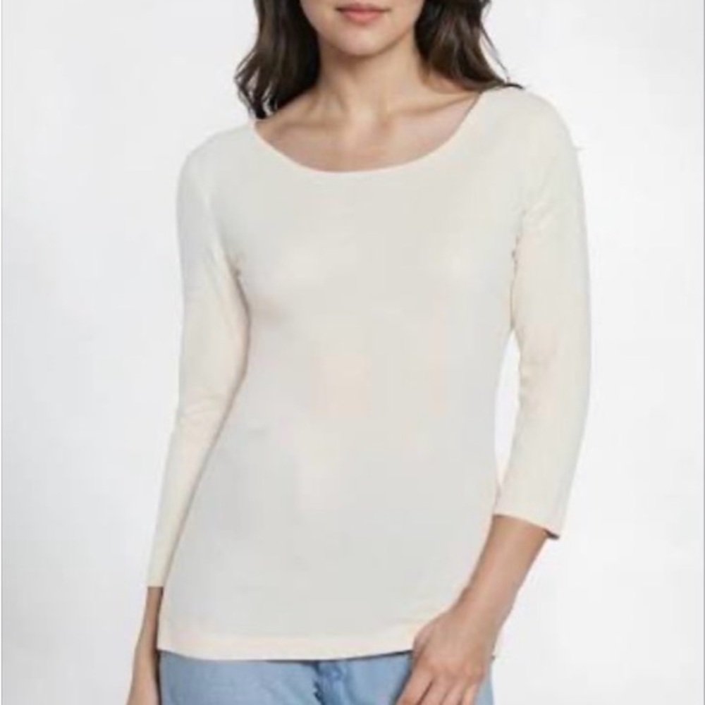 Eileen Fisher Cream Scoop Neck 100% Silk Tee